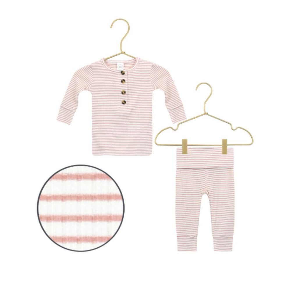 Lou Lou & Company - White/Pink Ribbed Pajama Set 12 - 24 Month